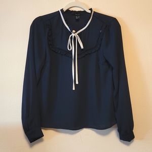 FOREVER 21 NAVY BLUE RIBBON BLOUSE